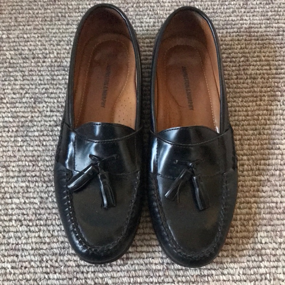 Johnston & Murphy Men's Hayes Tassel Black Polished Full Grain Loafer Size 9M